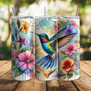 Colorful Hummingbird 20oz Skinny Tumbler PNG, Digital Art for Sublimation Design Digital Download Only