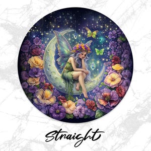 Fairy Moon Wind Spinner Digital Download PNG, Fairy Garden Decor Art, Whimsical Wind Spinners, Butterfly Fairy Fantasy Art image 4