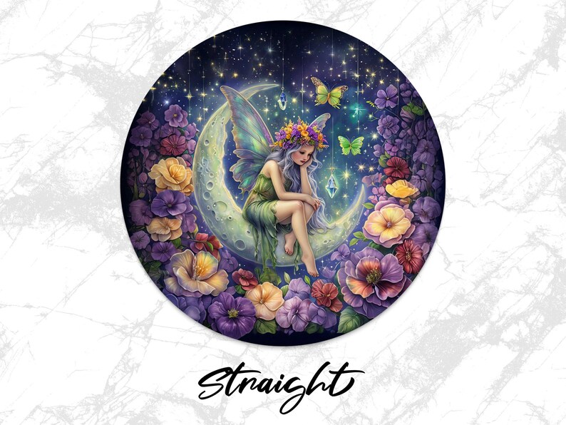 Fairy Moon Wind Spinner Digital Download PNG, Fairy Garden Decor Art, Whimsical Wind Spinners, Butterfly Fairy Fantasy Art image 4