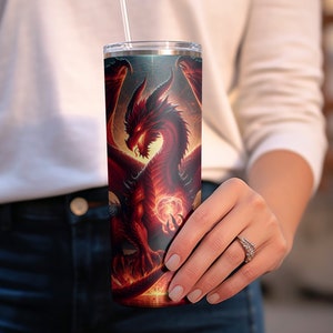 Red Dragon Tumbler Wrap PNG – Gothic Fantasy Seamless Design for 20oz Skinny Tumbler, Fire Dragon Digital Art Download, Dark Mythical Wrap image 6