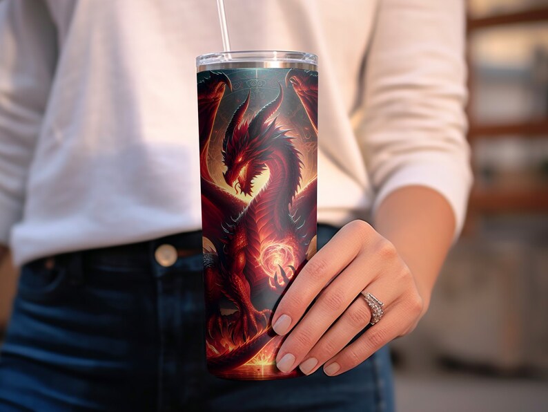 Red Dragon Tumbler Wrap PNG – Gothic Fantasy Seamless Design for 20oz Skinny Tumbler, Fire Dragon Digital Art Download, Dark Mythical Wrap image 6