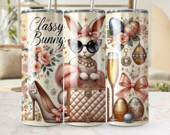 Classy bunny 20oz skinny tumbler wrap, Easter bunny tumbler design, Digital download, Easter themed tumbler PNG, Seamless wrap for tumbler