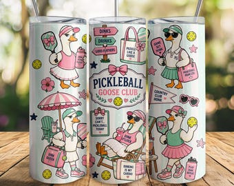 Pickleball Goose Club Tumbler Wrap PNG, Preppy Pickleball Geese, Funny Pickleball Tumbler, Coquette Goose Wrap, 20oz Skinny Wrap