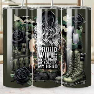 Military Wife Tumbler Wrap, Military Boots, Proud Patriotic Wife, US American Flag, 20 Oz Skinny Sublimation Tumbler Wrap Digital Design PNG image 2