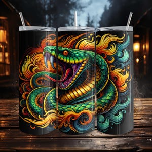 Vibrant Snake Design 20oz Skinny Tumbler Wrap Digital Download Seamless PNG, Colorful Snake Tattoo Style Illustration for Tumblers
