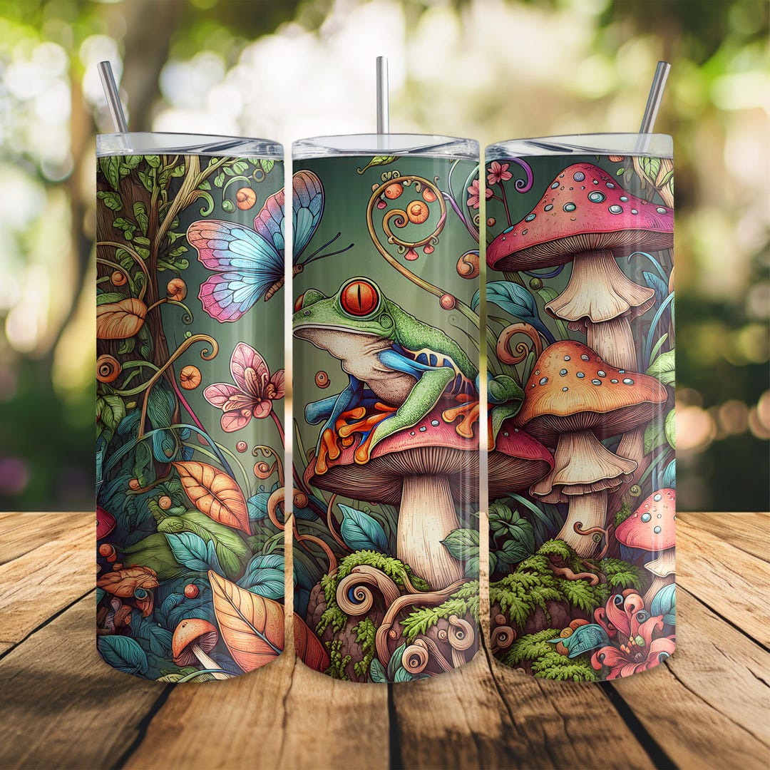 Fantasy Frog Illustration Mushroom Butterfly 20oz Skinny Tumbler Wrap ...