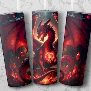 Red Dragon Tumbler Wrap PNG – Gothic Fantasy Seamless Design for 20oz Skinny Tumbler, Fire Dragon Digital Art Download, Dark Mythical Wrap image 5