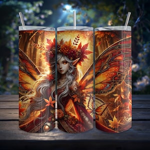 Envoltorio para vaso de Hada de Otoño, Hada de Fantasía, Diseño de Vaso Delgado de Sublimación de 20 oz, Diseño de Sublimación de Hada de Fantasía, Descargas PNG