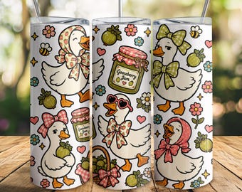 Gooseberry Jam Goose Tumbler Wrap PNG, Cottagecore Goose Pattern, Coquette Farmhouse 20oz Skinny Sublimation Design