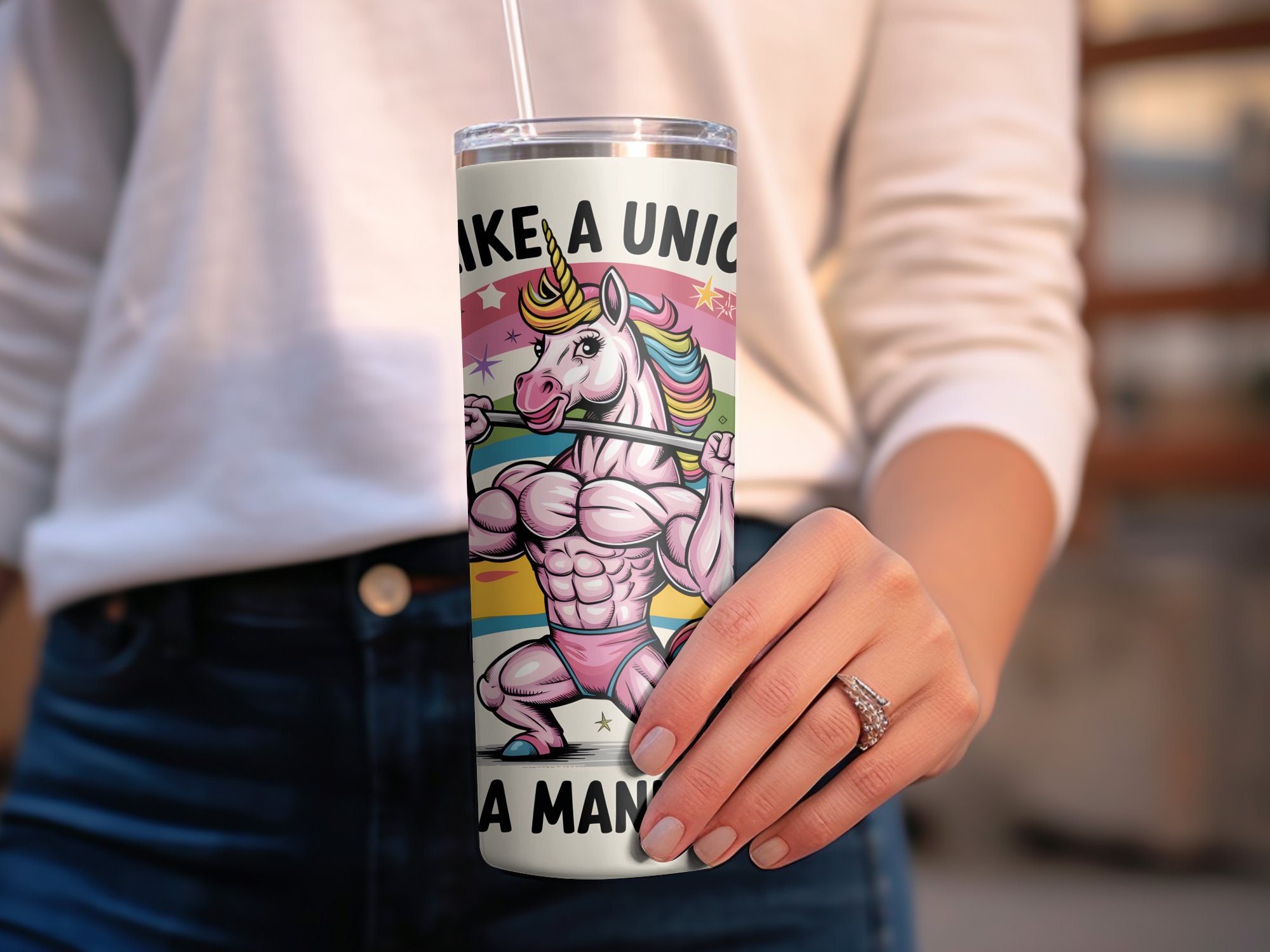 unnumber unicorn & styling ペプラム I'm Like a Unicorn but a Manly One 20oz Skinny Tumbler Digital