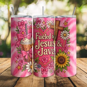 Jezus wypełnia mój kubek Tumbler Wrap, napędzany przez Jezusa i Java Design, chrześcijański werset biblijny 20 oz Skinny Tumbler Sublimacja PNG