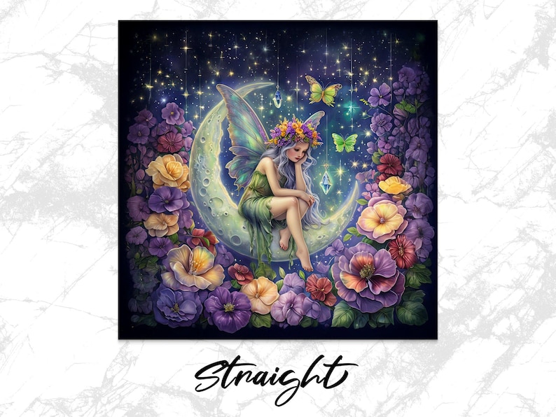 Fairy Moon Wind Spinner Digital Download PNG, Fairy Garden Decor Art, Whimsical Wind Spinners, Butterfly Fairy Fantasy Art image 3