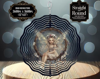Fairy Dreamcatcher Windspinner Digital Download PNG, 12-Inch Mystical Fairy Spinner, Boho Fantasy Art, Straight & Round Cut Files, DIY Decor