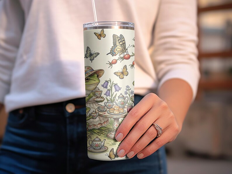 Whimsical Frog Tea Party Design, Cottagecore Frog Art, Elegant Butterfly Garden, Vintage Aesthetic Tea Time, Cute Amphibian Print
Frog tea