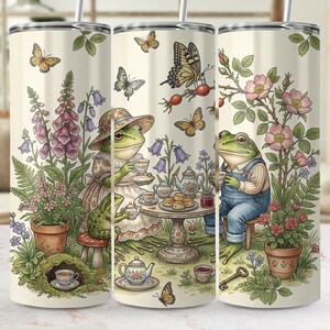 Frog Tea Party Whimsical Garden Art, Cottagecore Fairytale Frogs, Vintage Illustration, Botanical Butterflies, Amphibian Lover Gift
Frog tea