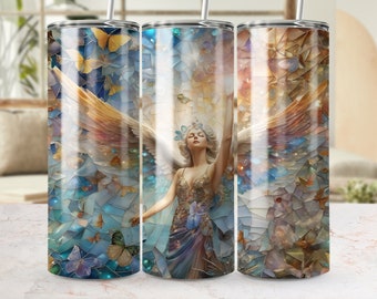 Heavenly Angel with Butterflies - 20oz Skinny Tumbler Wrap Digital Download PNG