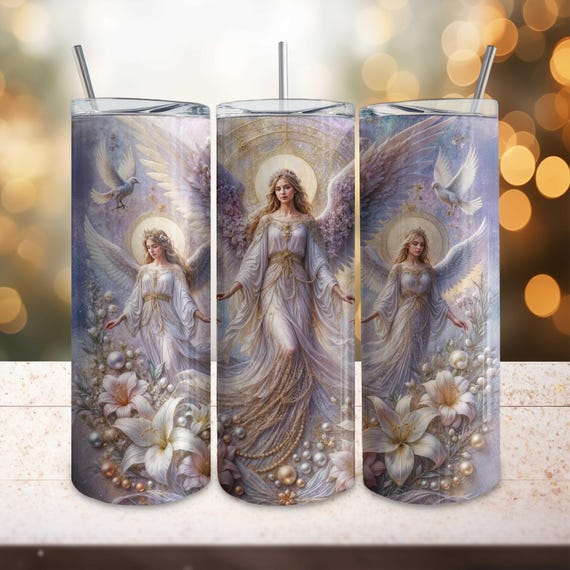 Beautiful Angels Floral PNG, Celestial Angel Tumbler Wrap