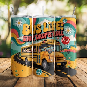 School Bus Driver Appreciation Tumbler Wrap Png Back to School 20oz Skinny Sublimation Design, School Bus Driver Tumbler Retro Design