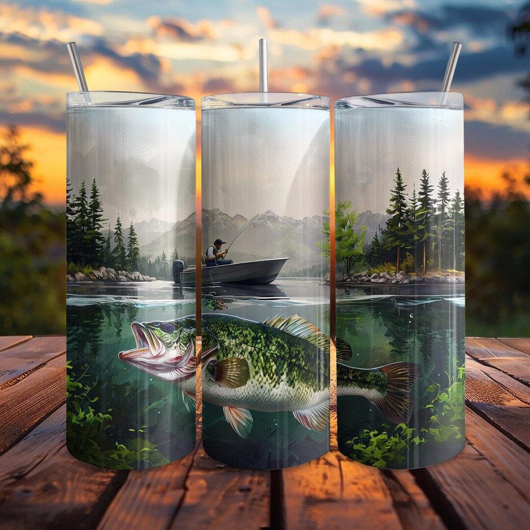 Fishing Lake Tumbler Wrap, 20oz Skinny Tumbler, Bass Fishing PNG ...