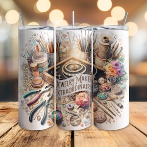 Jewelry Maker Extraordinaire 20oz Skinny Tumbler Wrap, Digital Download Seamless PNG, Tumbler Wrap for Jewelry Makers