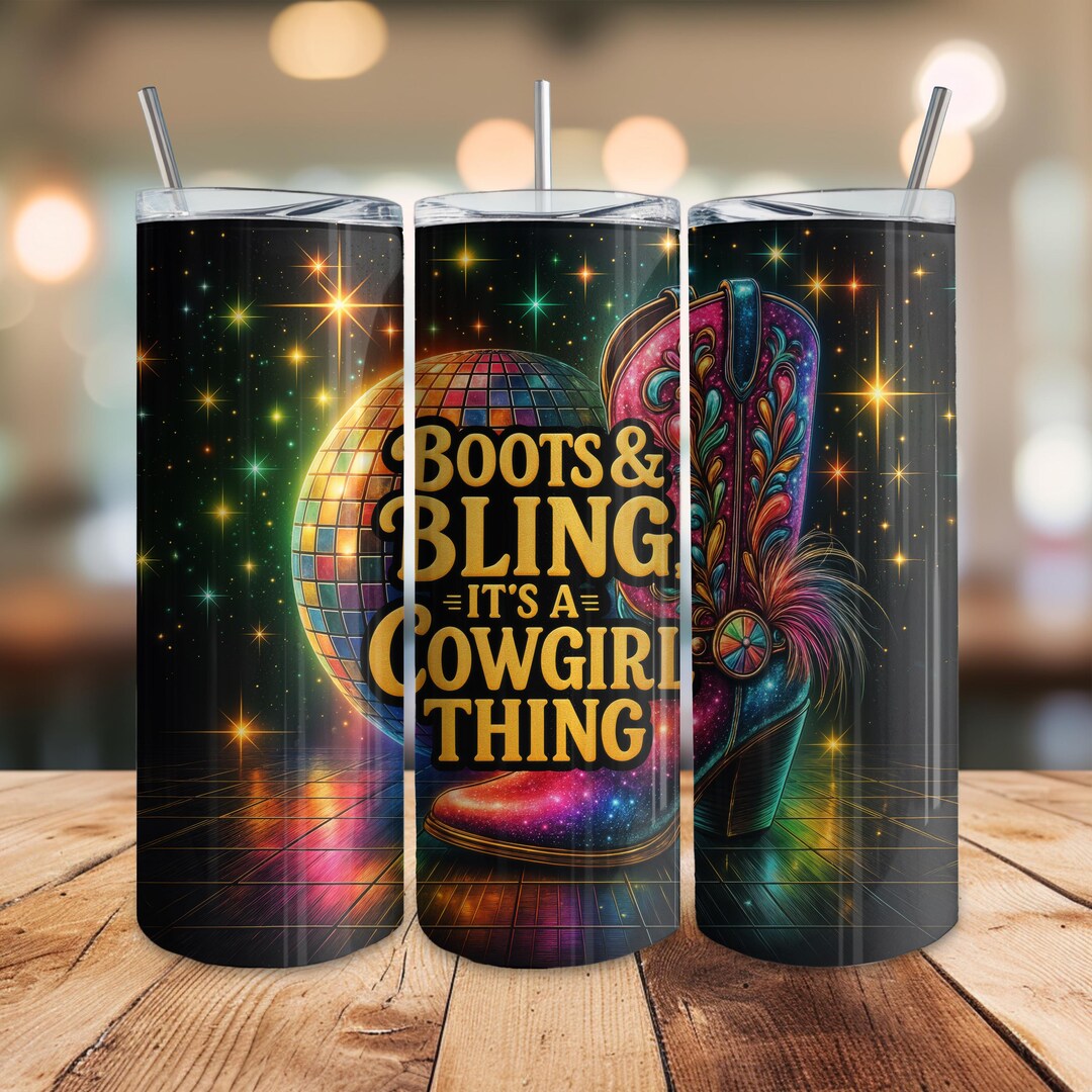 Boots and Bling Cowgirl Tumbler Wrap Disco Cowgirl 20oz Skinny Tumbler ...