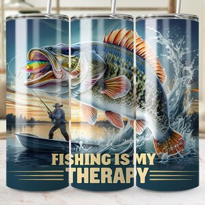 Vissen is mijn therapie 20 oz magere beker wrap sublimatie ontwerp digitale download grappige visser digitaal ontwerp, png PNGEgg