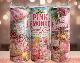 Pink Lemonade Social Club Tumbler Wrap, Summer Beach Tumbler Wrap, Pink Lemonade Sublimation, Coastal Summer Wrap, 20oz Skinny Tumbler PNG