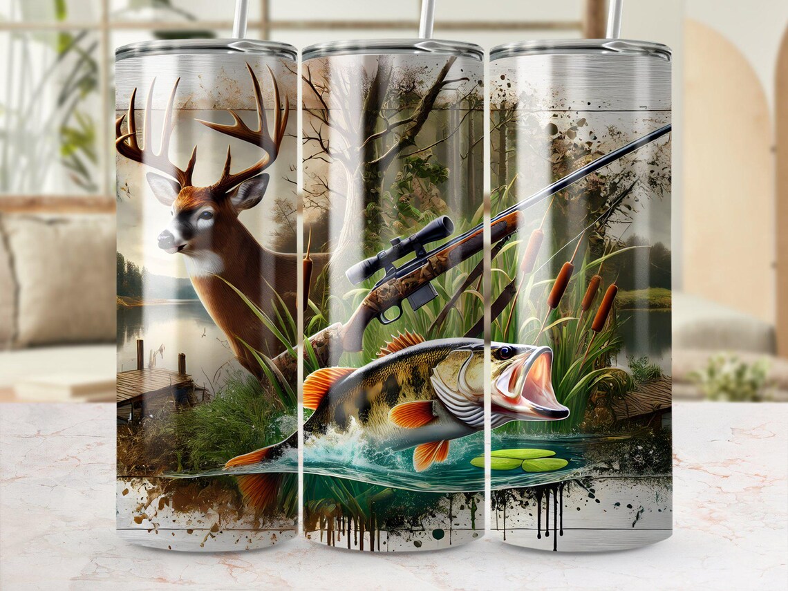 Hunting Fishing Digital Art 20oz Skinny Tumbler Wrap Seamless PNG ...