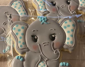 Baby Elephant Sugar Cookies/Elephant Sugar Cookies/Elephant Cookies/Baby Shower Cookies
