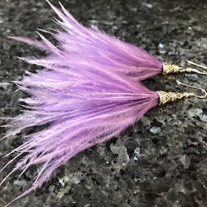 Feather Earrings ~ LAVENDER FLUFF ~ Real Feather Earring, Lavender Earring, Ostrich Feather, Belly Dance Earring, Prom Earring, Unique
