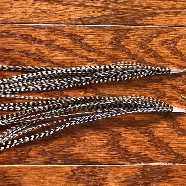 Real Feather Earrings ~ DUALITY ~ Long Feather Earring, Black and White Earring, Grizzly Rooster Feather, Festival Wear, Burning Man, Tribal