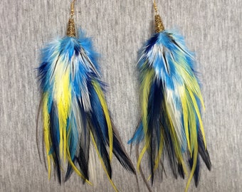 Real Feather Earrings ~ PAPA SKY ~ Full Feather Earring, Long Feather Earring, Statement Earring, Festival Wear, Burning Man, Wiccan Earring