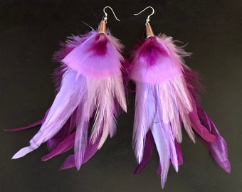 Real Feather Earring ~ COTTON CANDY ~ Genuine Feather Earring, Pixie Earring, Faerie Earring, Rave Earring, Festival Earring, Tribal Earring