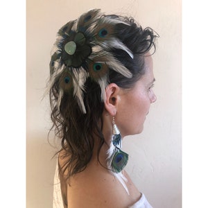 Peacock Feather Barrette, Peacock Fascinator, Feather Hair Clip, Peacock Headpiece, Bridal Fascinator, Bridal Hair Clip, Wedding Fascinator