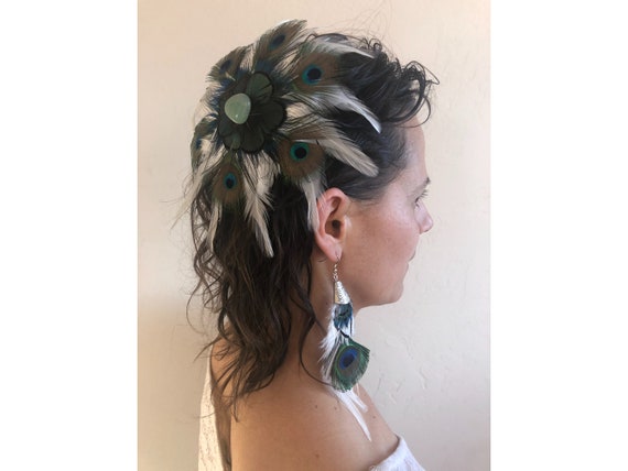 Peacock Feather Barrette, Peacock Fascinator, Feather Hair  display picture 1