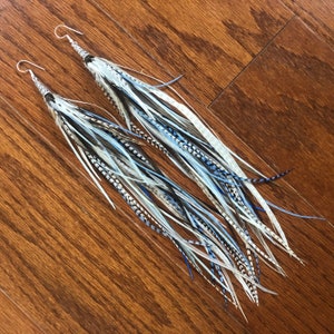 Real Feather Earrings ~ EARTH RIVER ~ Long Feather Earring, Natural Feather, Tribal Jewelry, Hippie Earring, Blue Feather Earring