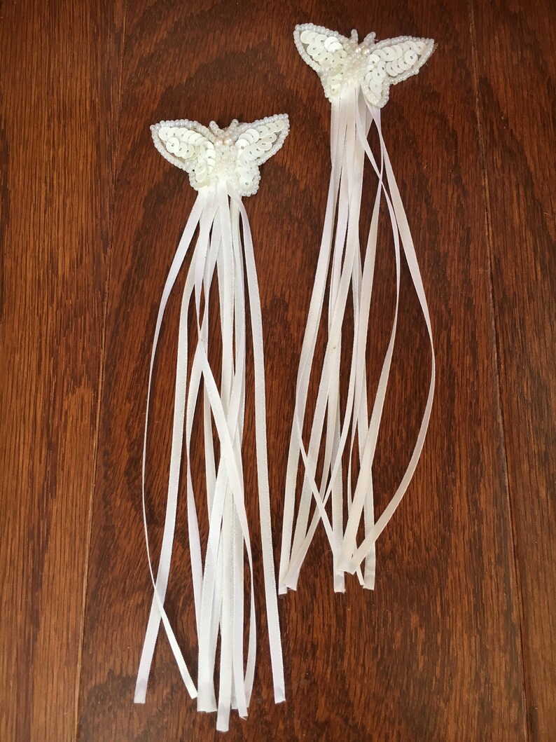 Little White Butterfly Hair Clip With Long Ribbons Butterfly Etsy