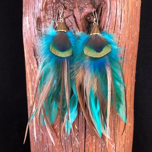 Aqua Feather Earring ~ DREAMING WATERS ~ Real Feather Earring, Genuine Feather, Peacock Feather Earring, Blue Feather Earring, Fairy Earring