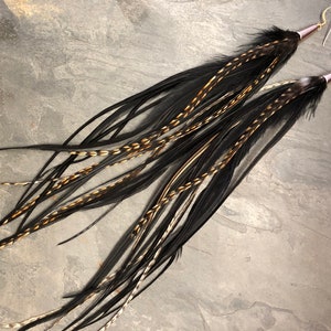 Feather Earring ~ LADY Of THE NIGHT ~ Real Feather Earring, Black Feather Earring, Cree Feather Earring, Long Earring, Men&#39;s Feather Earring
