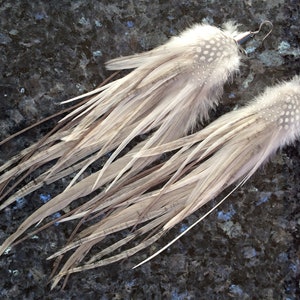 Real Feather Earring ~ SNOW OWL ~ Full Earring, Long Feather Earring, XL Earring, Festival Wear, Hoop Dancing, Powwow Hippy Boho Wild Nature
