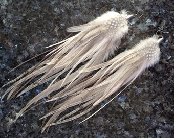 Real Feather Earring ~ SNOW OWL ~ Full Earring, Long Feather Earring, XL Earring, Festival Wear, Hoop Dancing, Powwow Hippy Boho Wild Nature