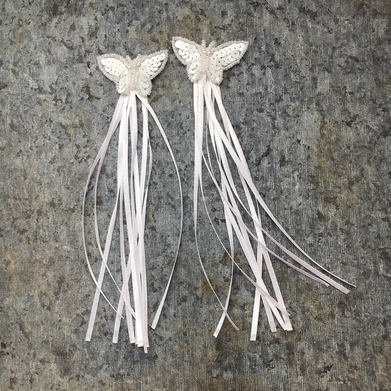 Little White Butterfly Hair Clip With Long Ribbons Butterfly Etsy