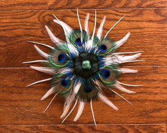 Feather Fascinator ~ Peacock Star ~ Feather Barrette, Feather Headpiece, Feather Hair Clip, Peacock Barrette, Boho Barrette, Boho Hairpiece