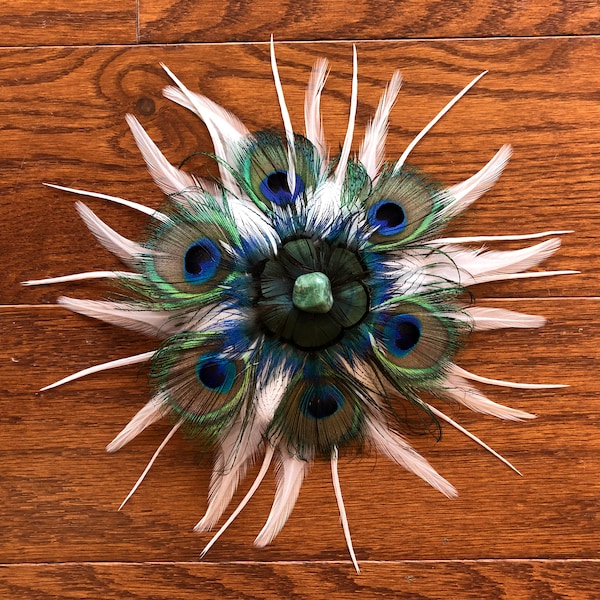Feather Fascinator ~ Peacock Star ~ Feather Barrette, Feather Headpiece, Feather Hair Clip, Peacock Barrette, Boho Barrette, Boho Hairpiece