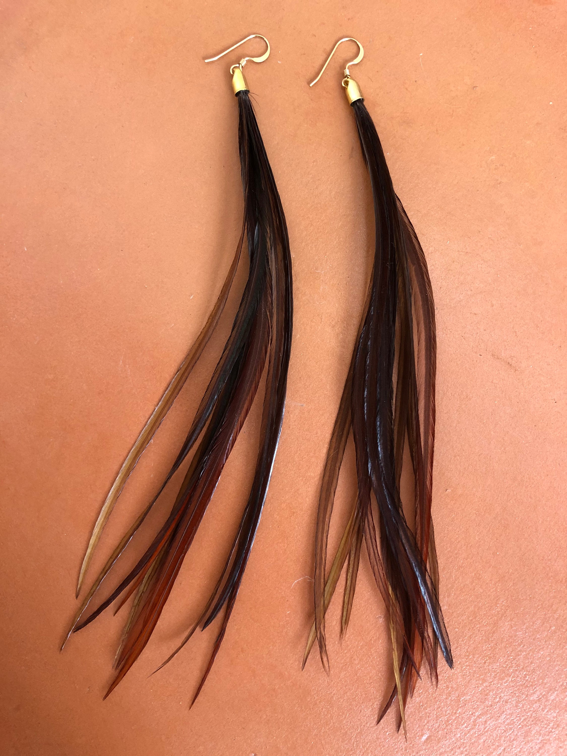 Real Feather Earrings BURGUNDY Long Feather Earring, Brown Earring