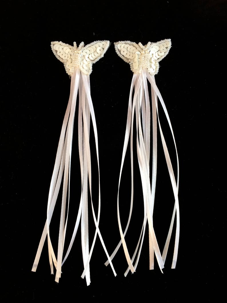Little White Butterfly Hair Clip With Long Ribbons Butterfly Etsy