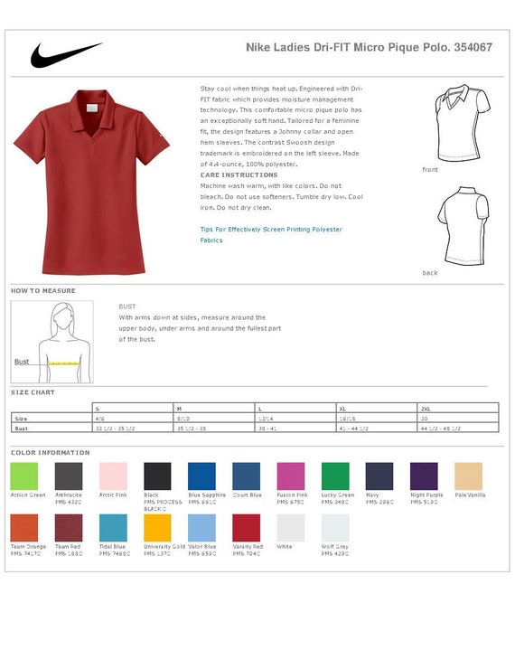 Nike Golf Dri Fit Micro Pique Polo Size Chart