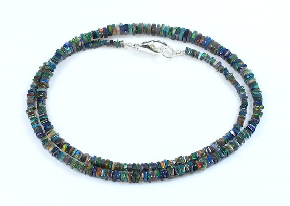 AAAA+ Black Opal Heishi Square Beads Natural Ethiopian Opal Beads 18" Inch Size- 3 To 5 mm Opal Square, Beads Opal Nuggets,Black Opal -WO56