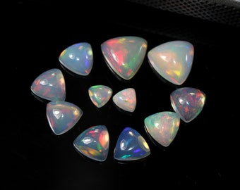 Ethiopian Opal Trillion Cabochons, Multi Fire Gemstones, 4-8mm, 11pcs