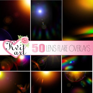 Sun Lens Flare Photo Overlays: Light Effects, Beams, Bokeh, Sun Flare (50 Jpeg Files)
